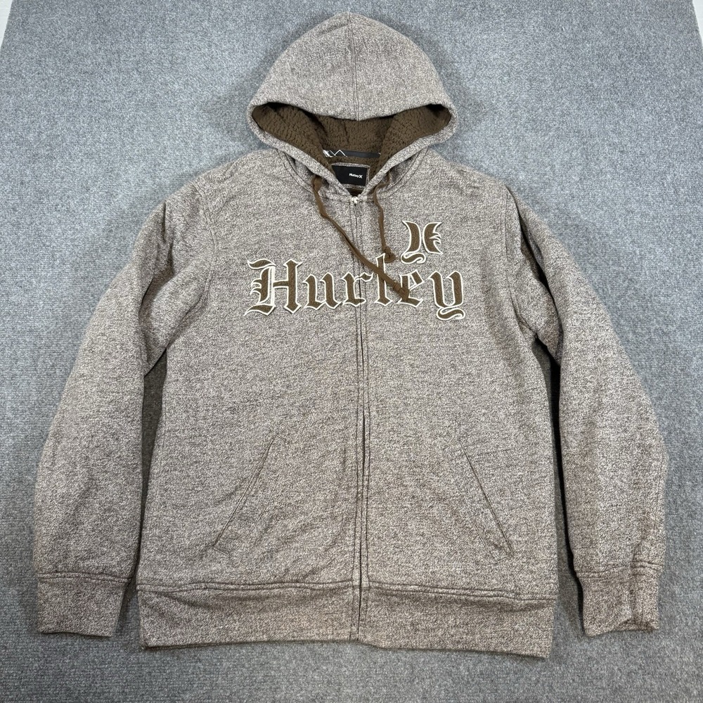 Vintage Hurley Hoodie Mens Large Brown Full Zip Grunge Spellout Surf Y2K 90s